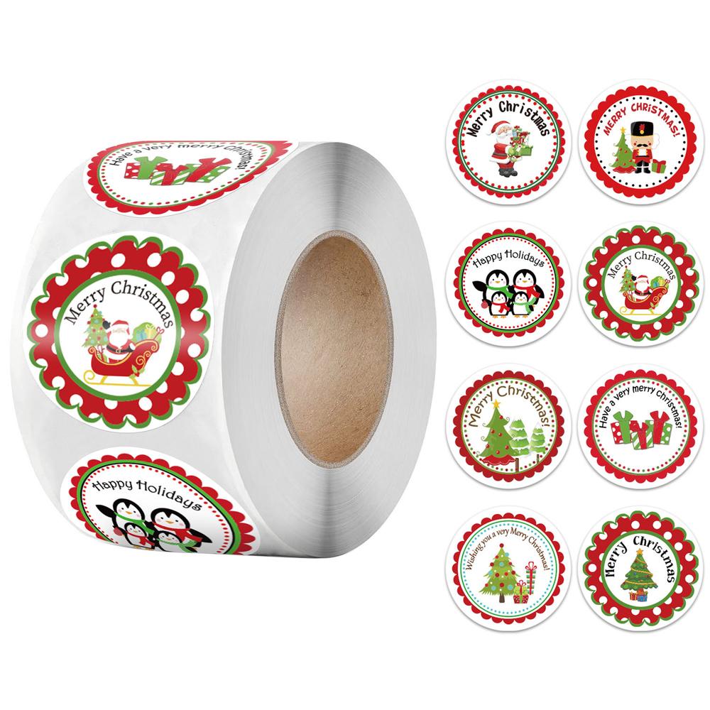 100-500Pcs New Merry Christmas Stickers Gift Packaging Seal Labels for New year decor, Greeting cards, Candy bags Stickers