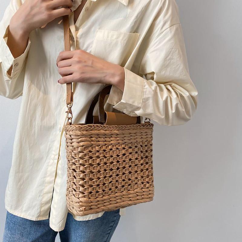 Yogodlns Летняя соломенная сумка, женская богемная соломенная пляжная сумка, повседневная сумка с ручкой, большая вместительная сумка через плечо, женский кошелек ручной работы