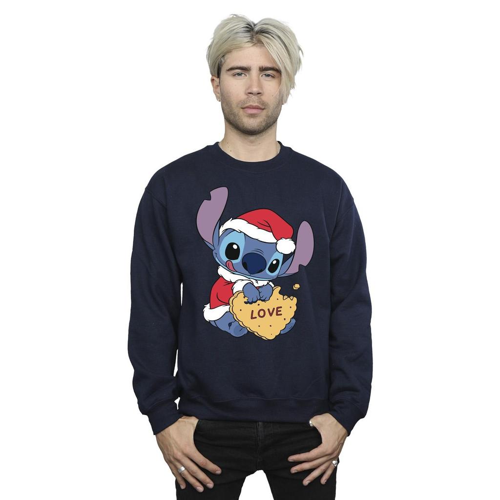 Disney Mens Lilo And Stitch Christmas Love Biscuit Sweatshirt