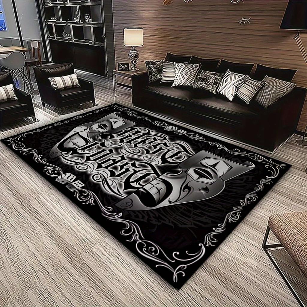 Vintage Casino Poker Area Rug Gothic Gambling Print NonSlip Floor Mat for Game Room Living Room Dark Home Decor Carpet