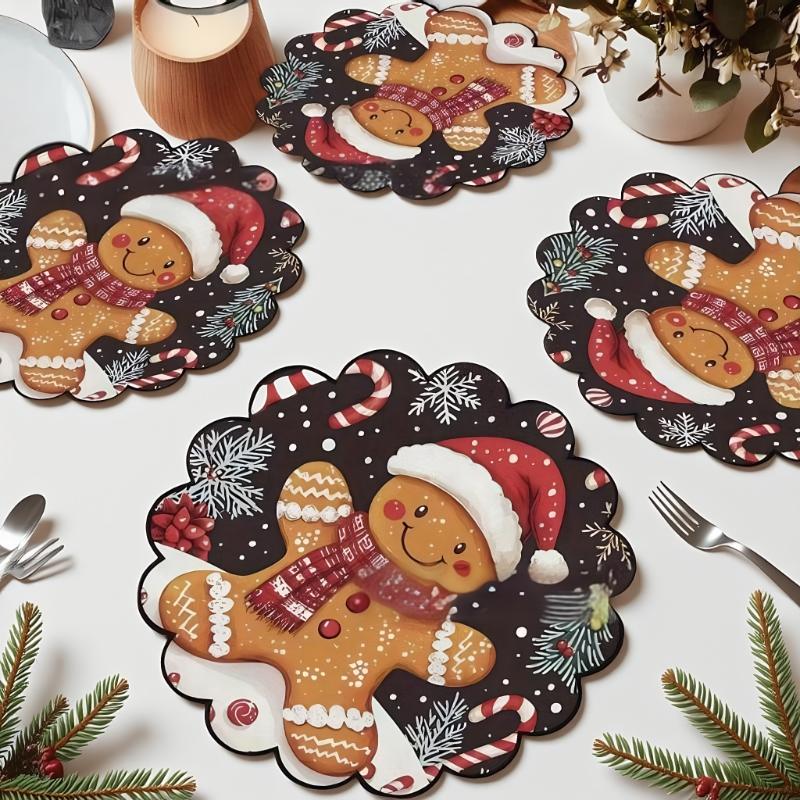 4 шт. Рождественские круглые салфетки с волнами, нескользящие, термостойкие, подставки на стол, зимняя вечеринка, рождественский декор, круглая скатерть