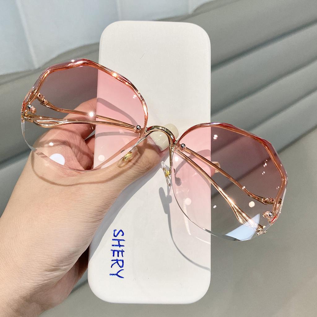 Cheap Luxury Trendy Designer Sun Glasses Rimless Shades Polygon Ladies Sunglasses for Women