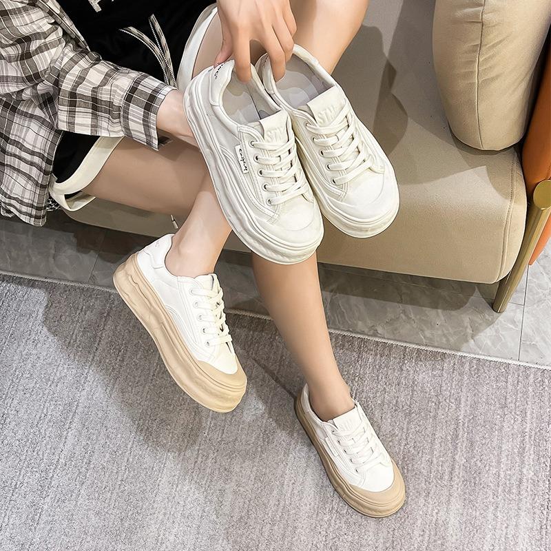 Marsoonism Color Matching Dissolving Shoes Women's Little White Shoes Leather Biscuit Shoes Casual Thick Baseplate Shoes