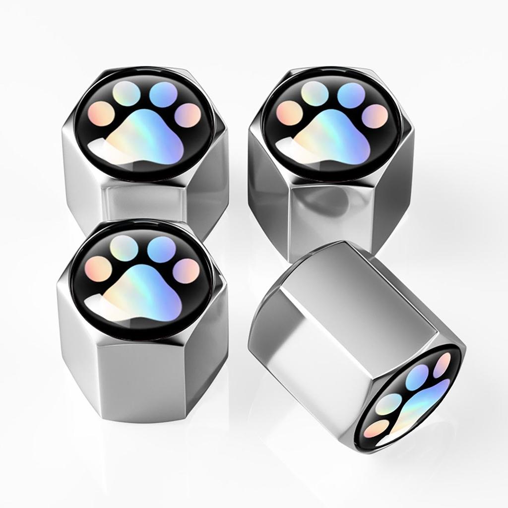 Tire Valve Cap, Colorful Footprint Tire Valve Cover Auto Tire Air Cap - Valve