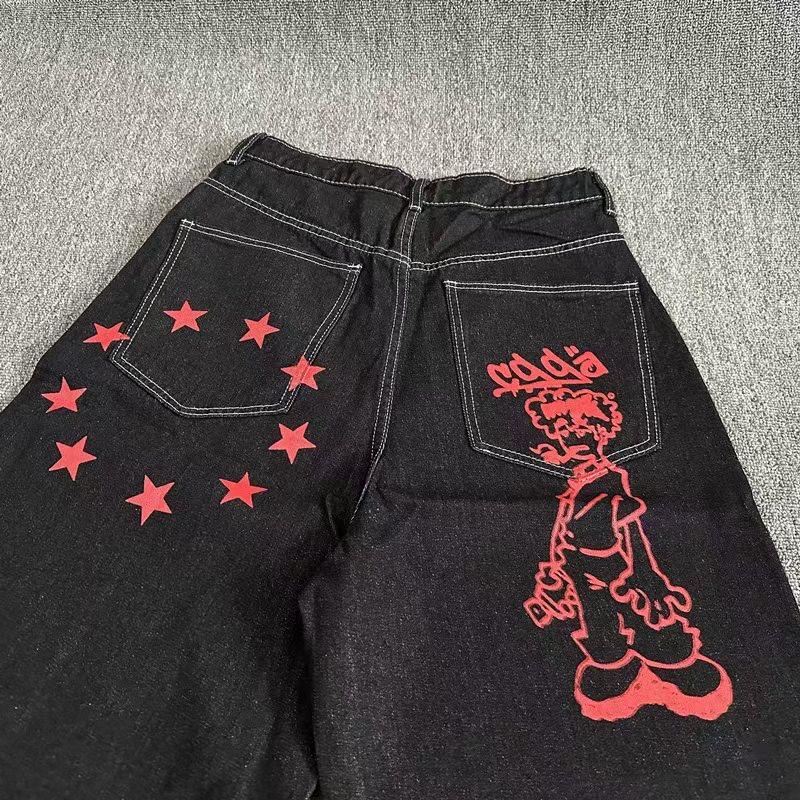 ZYLLO Американский мультяшный принт Широкие джинсовые укороченные брюки Свободные повседневные прямые шорты