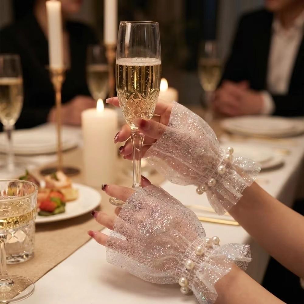 Detachable Fake Wrist Cuff Pearl Tulle False Sleeve Cuffs Manicure Photography