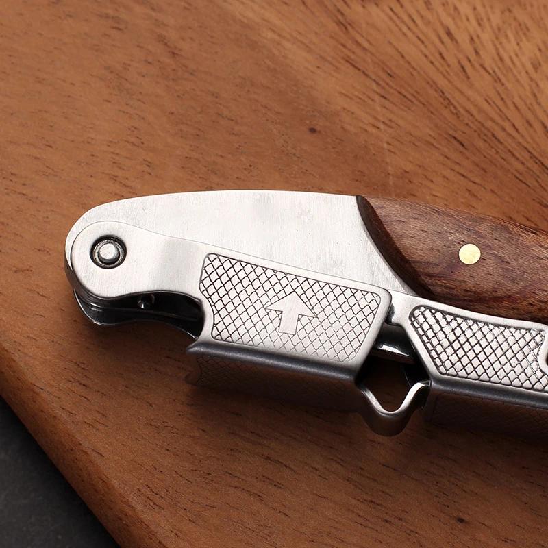 Professional Corkscrew Wine Key with Ergonomic Wood Grip Beer Bottle Opener Multifunction Beer Cap Bottle Opener Kitchen Tool