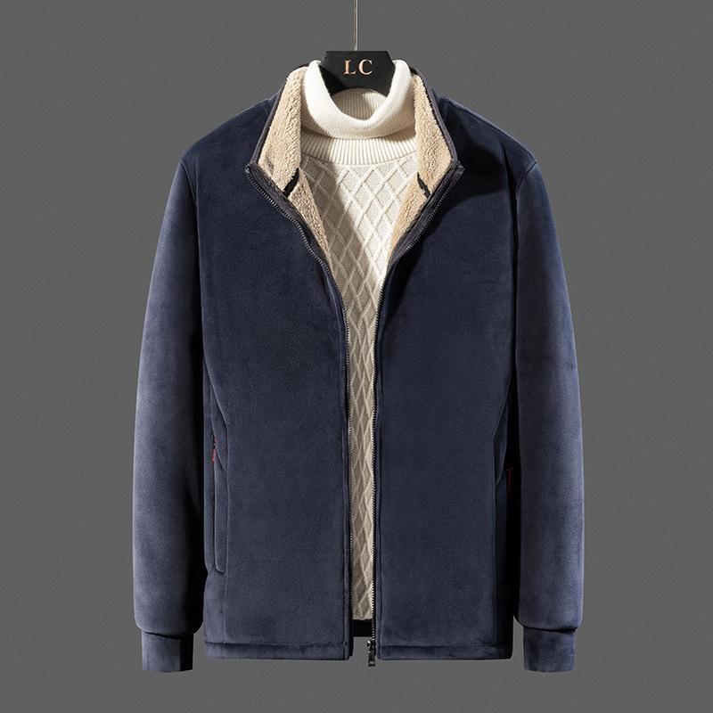 Мужская зимняя теплая куртка с воротником-стойкой, подкладка из флиса, однотонный повседневный кардиган на молнии, повседневные теплые топы