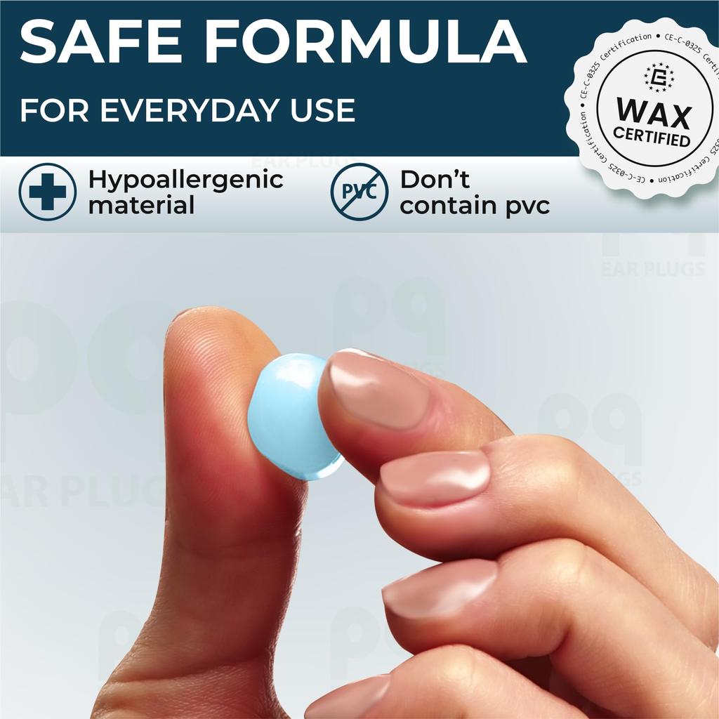 PQ Sleep Wax Earplugs 28 Silicone Wax Earplugs for Sleeping and Swimming with Noise Cancelling 32Db Sound Blocking Level Blue - Gel, (28 Pillows),