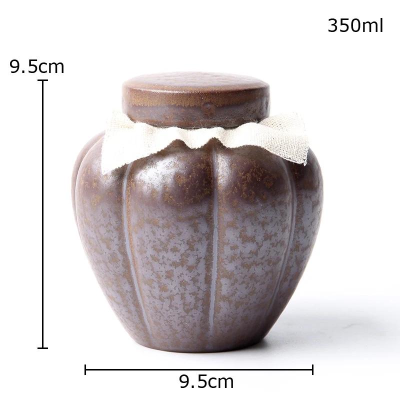 Retro Ceramic Tea Canister Sealed Storage Jars Coffee Table Desktop Glazed Rough Pottery Jar Travel Tea Can Candy Pots Tea Caddy