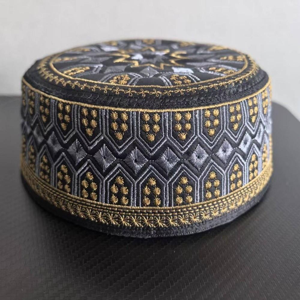 Ethnic Style Worshipping Hat Breathable Embroider Bonnet Beanie Islam Flat Cap Ethnic Male
