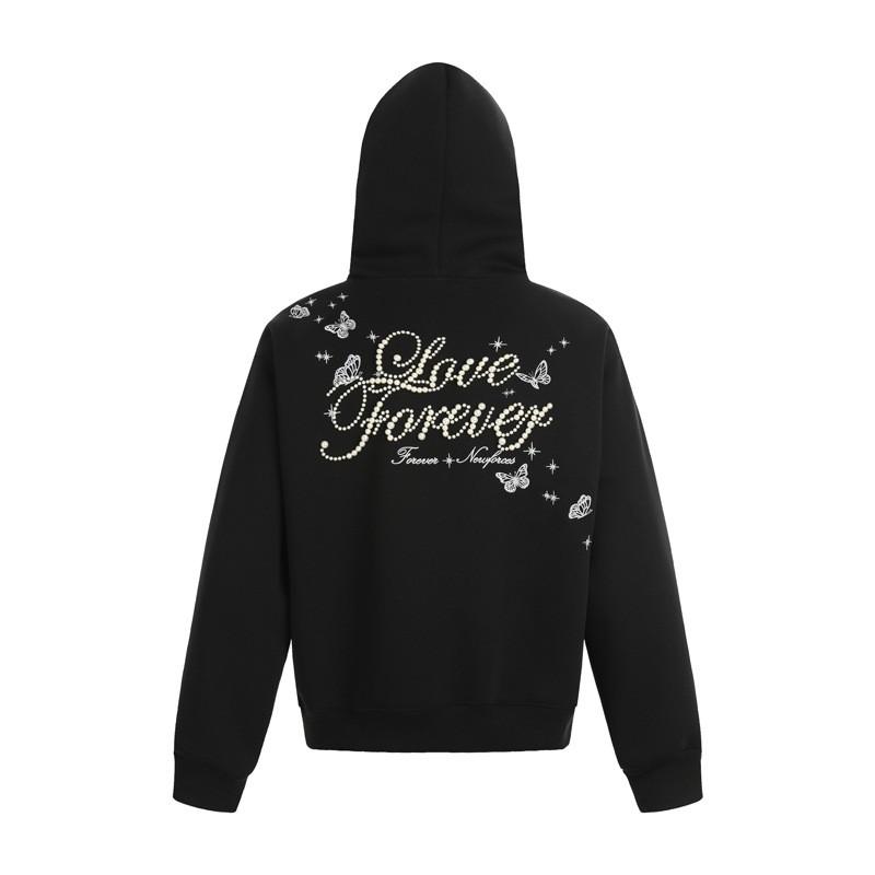 Унисекс Оверсайз Худи с Вышитыми Бусинами Буквами Streetwear Повседневный Пуловер Осень
