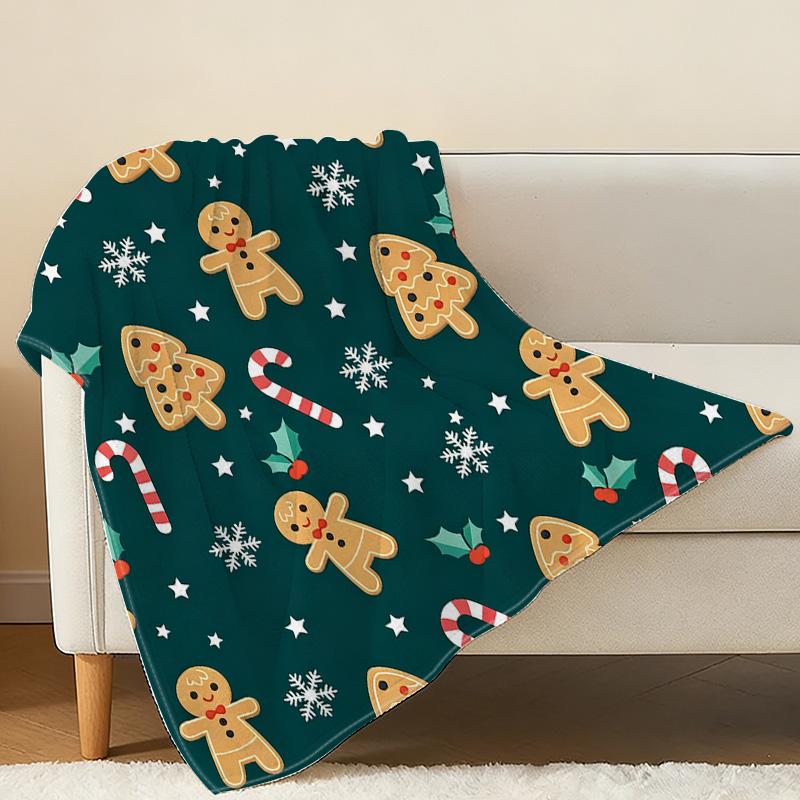 Non-Pilling Gingerbread Man Flannel Blanket – Soft, Warm All Season Cozy Throw for Postpartum, Home, Winter & Christmas Decor.