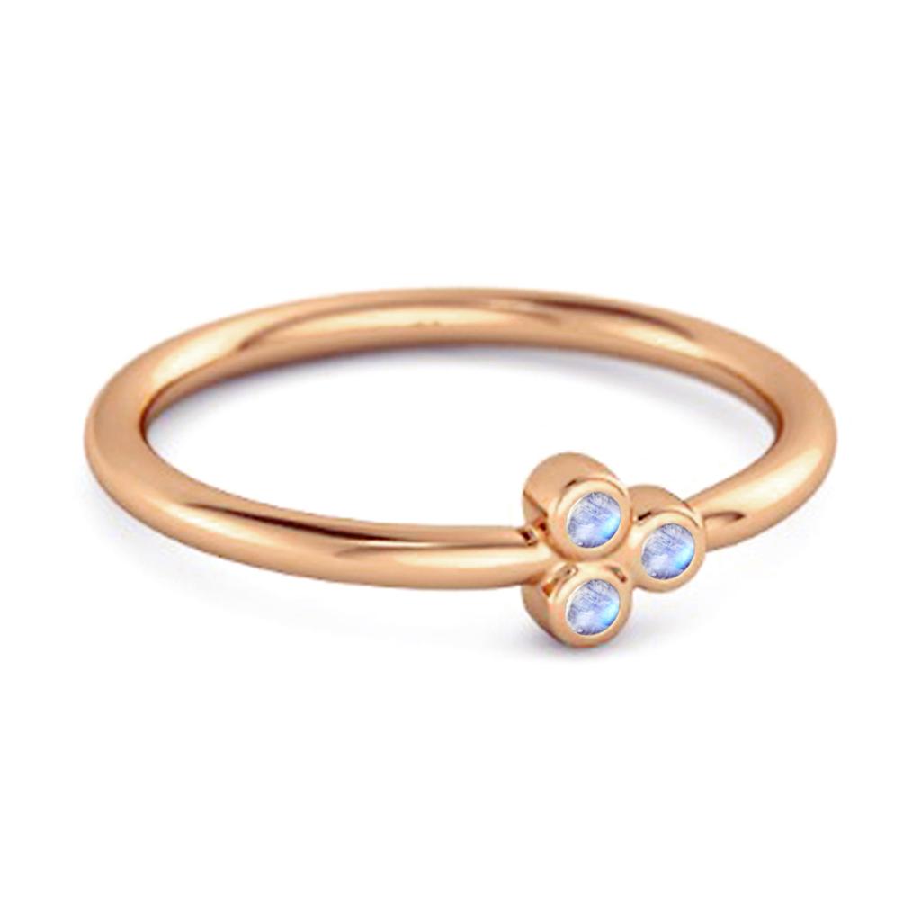 Moonstone Triple Bezel Cluster Ring - 925 Sterling Silver Rose Gold Vermeil