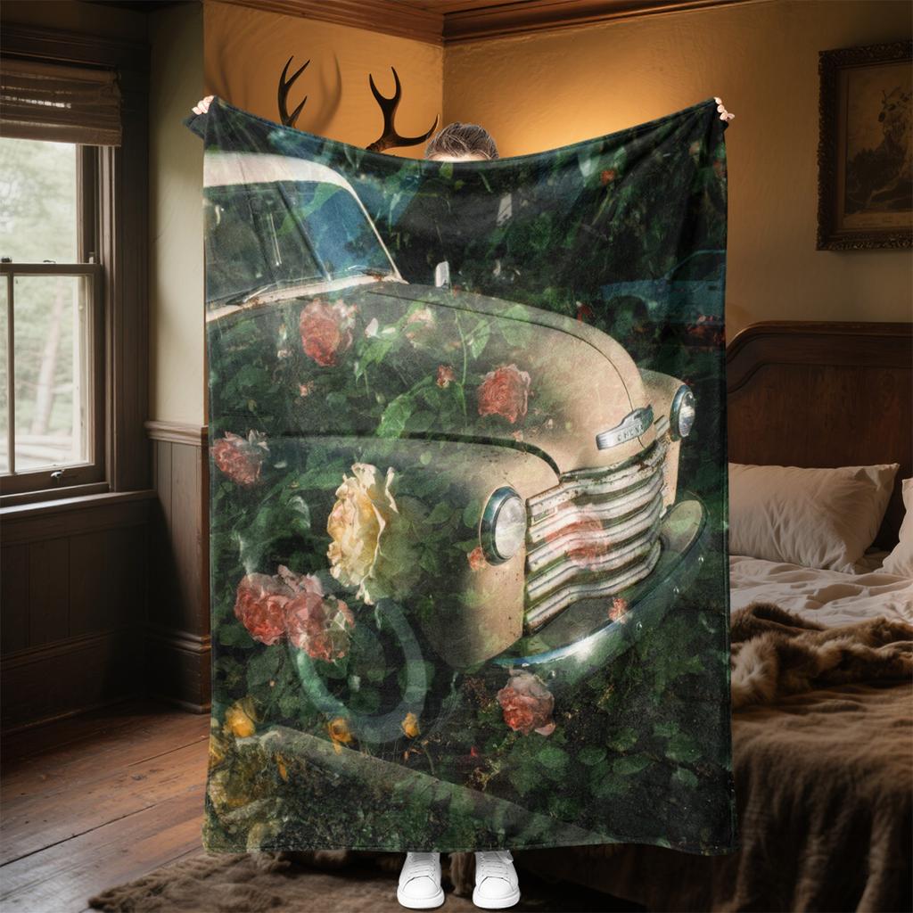 1PC Tractor Farmhouse Scene Blanket Soft Comfortable All Seasons Suitable Sofa Office Travel Festive Gift