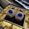 Средневековые украшения, серьги в стиле ретро-дворца, элитные серьги, двухцветные глазурованные овальные серьги-гвоздики, для женщин
