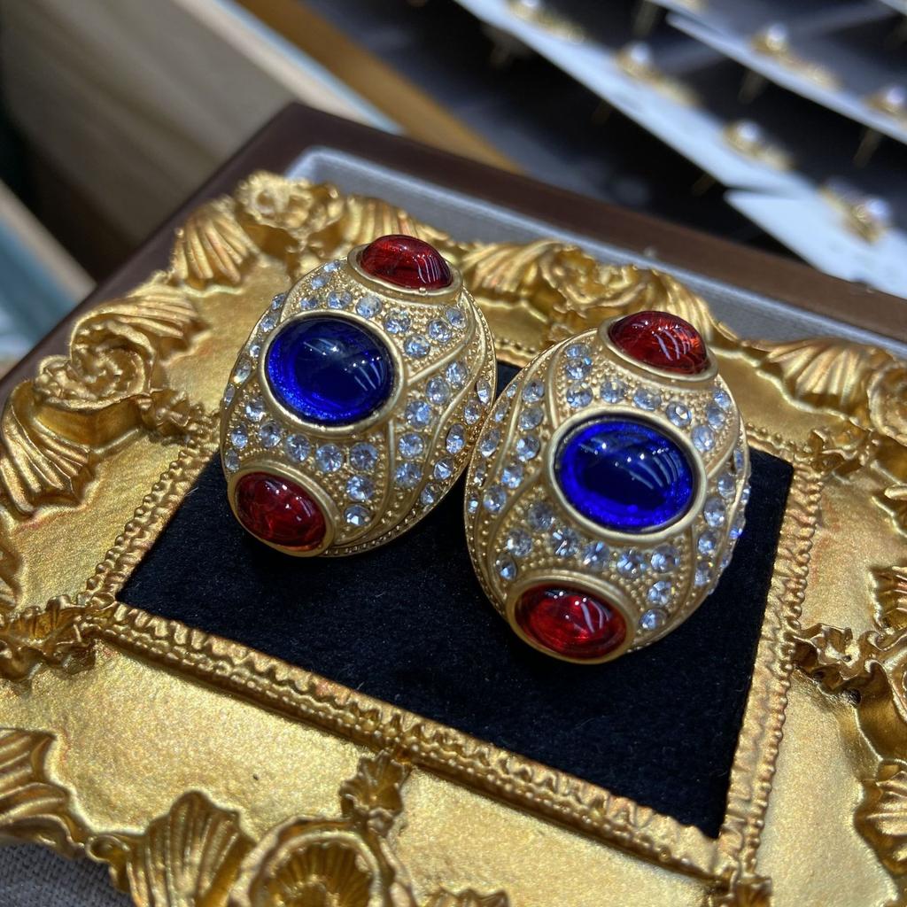 Средневековые украшения, серьги в стиле ретро-дворца, элитные серьги, двухцветные глазурованные овальные серьги-гвоздики, для женщин