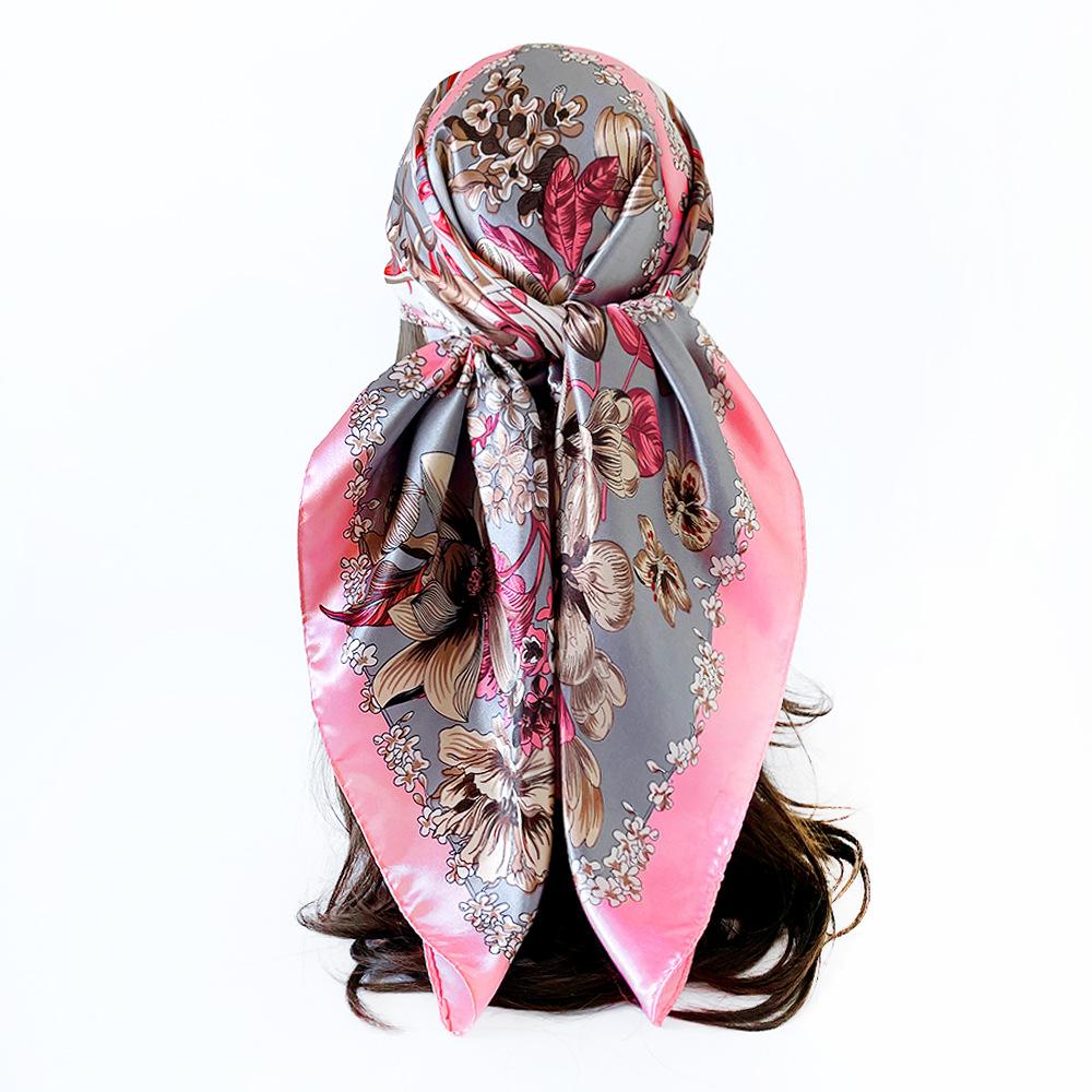 Classic cashew-patterned silk scarf for women, shawl, faux silk headscarf, 90cm square scarf
