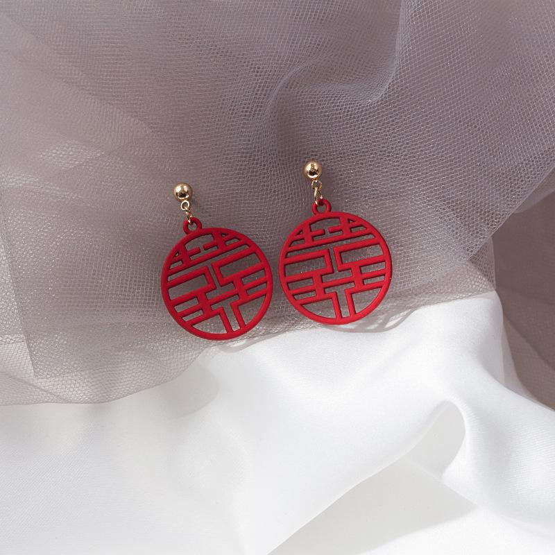 Серьги Trendy Bride Hollow Double Happiness из серебра 925 пробы — классический китайский стиль для Нового года