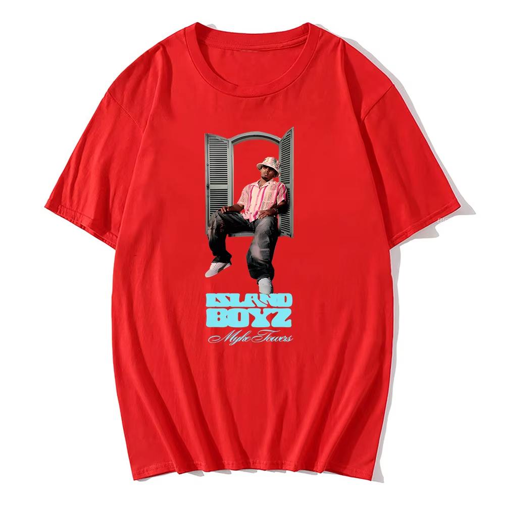 Графические футболки рэпера Myke Towers ISLAND BOYz Мужская и женская мода Хип-хоп футболка Комфортные хлопковые топы Осенне-зимнее нижнее белье