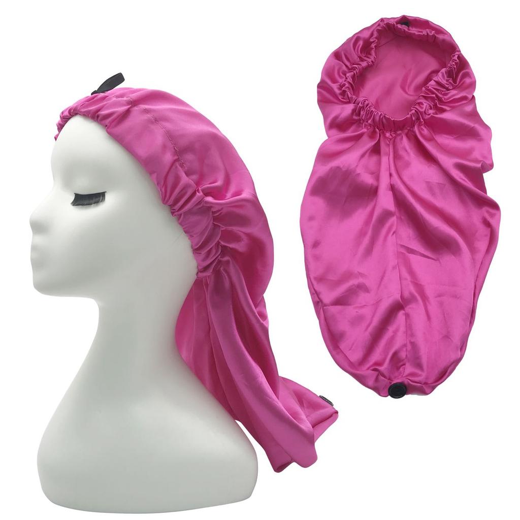 No Moq High Quality Long Bonnets for Braids Satin Bonnet Custom Logo Silk Bonnet with Button