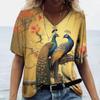 Роскошная женская футболка с рисунком павлина, летняя свободная женская одежда, большая блузка с v-образным вырезом, женские повседневные повседневные футболки с короткими рукавами