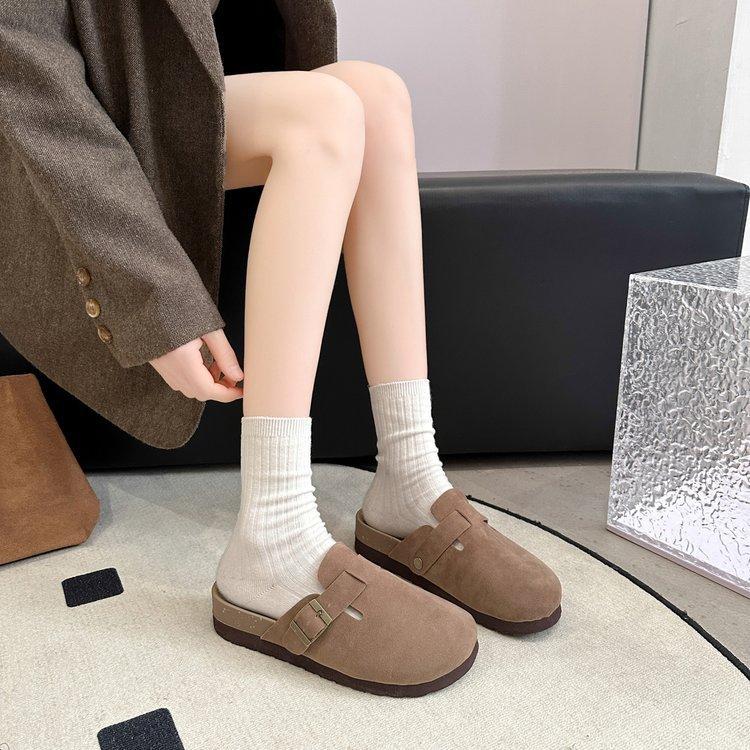 2025 New Spring and Autumn Thick-soled Boken Bag Head Half Slippers, Wearing a Pair of Lazy Shoes