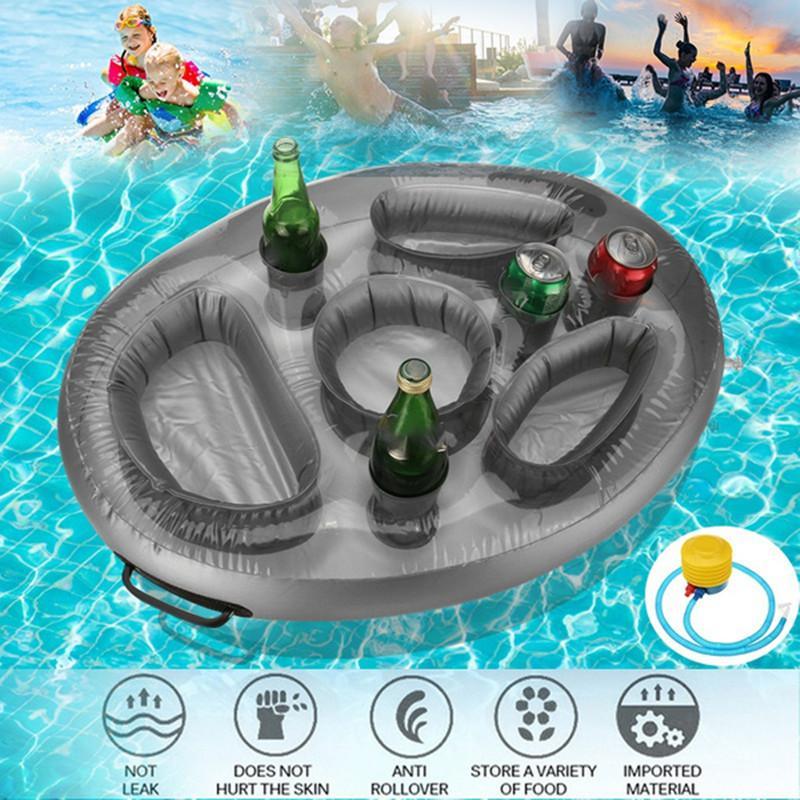 Новый надувной поднос из ПВХ с восемью отверстиями для воды, еды, плавающий поднос, портативный держатель для фруктов и напитков