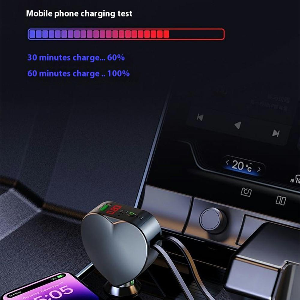 Y2 Car Bluetooth-compatible MP3 Player Voltage Monitor Hands-Free Call Adapter with Type-C + iP Retractable Cables