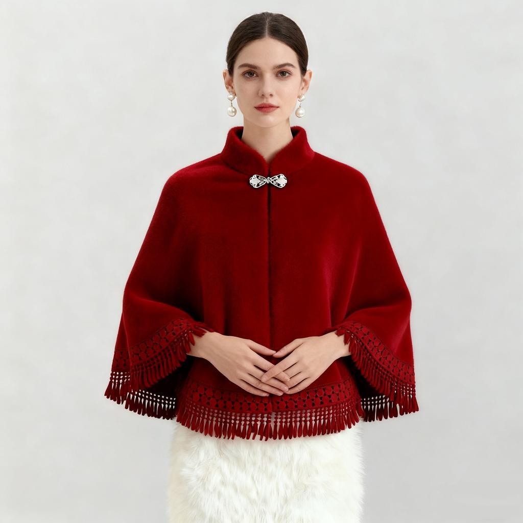 Ципао из искусственного меха норки с шалью и кисточками, короткий кардиган для тепла осенью и зимой