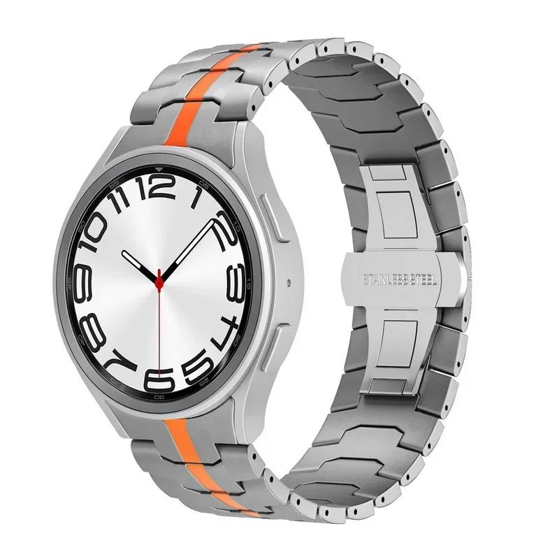 Ремешок титанового цвета для Samsung Galaxy Watch 6 Classic 47 мм 43 мм/5 Pro 45 мм Металлический браслет для Galaxy Watch 7 6 5 4 44 мм 40 мм