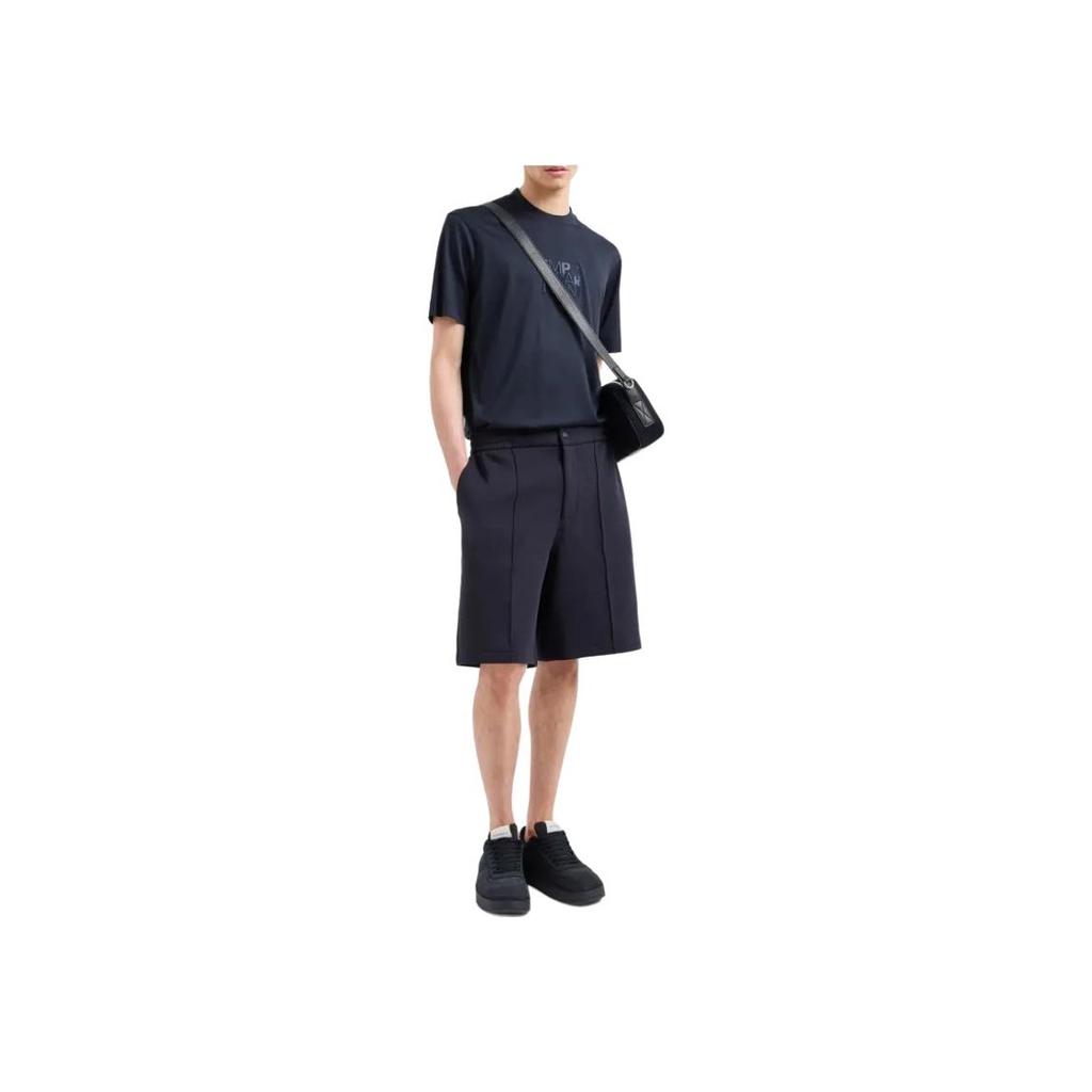 Emporio Armani Мужская футболка-пуловер с вышитым логотипом SS24, круглый вырез, короткий рукав, топ, темно-синий 6D1TC0-1JOSZ-0920