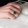 Men's Ring, Simple Square Diamond, Black Men's Ring, Striped Ring