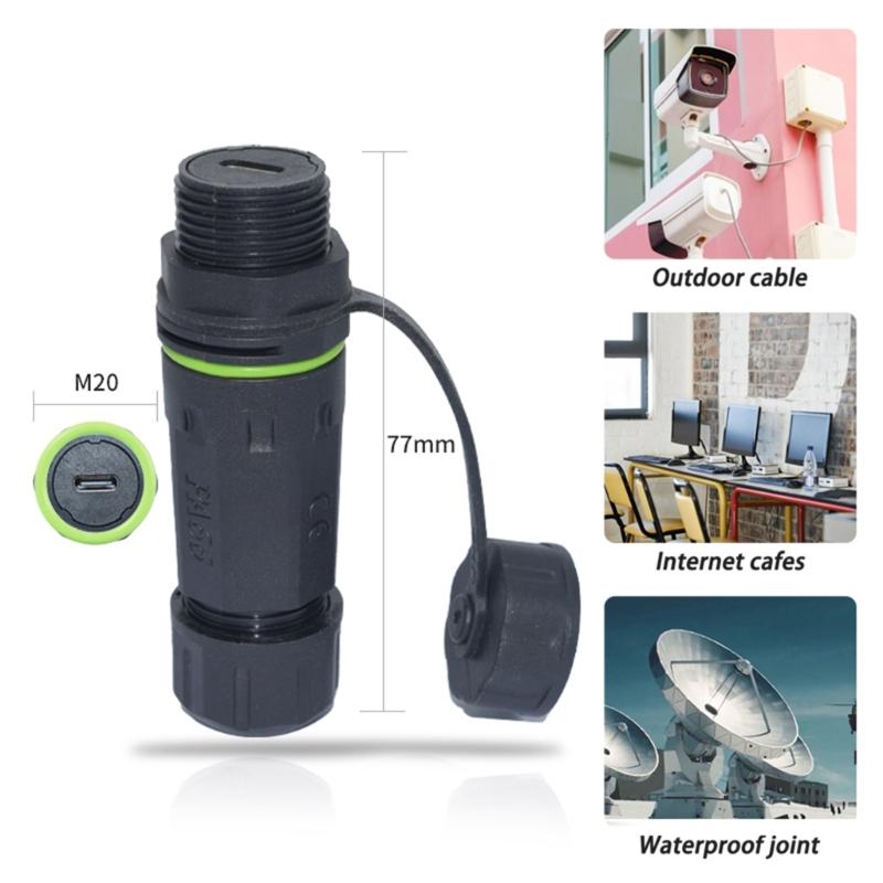 IP68 Waterproof USB Type C Female Adapter for Extending Cable Length in Harsh Environment for Data Transfer &Charging