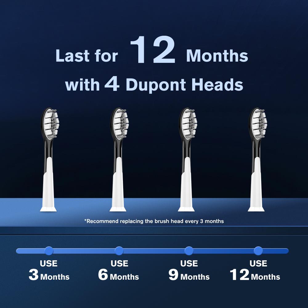 Sonic Dental Electric Toothbrush with Wireless Charging Base 4 Heads 5 Modes Time Reminder High Frequency Vibration Waterproof