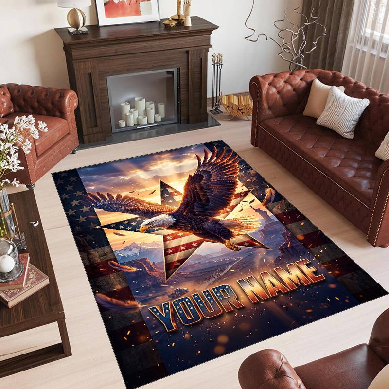American Patriotic Theme Crystal Velvet Rug Personalized Custom Name Text Soft Floor Mat Home Decor