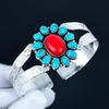Натуральный Красный Коралл Драгоценный Камень Ручной Работы Манжета Браслет 925 Стерлинговое Серебро Манжета Браслет, Бирюзовый В Форме Цветка Браслет Для Жены, Унисекс Браслет, Подарок Любви
