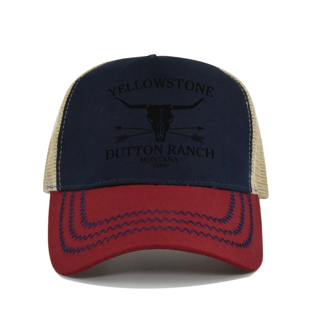 Cotton Front Mesh Back Trucker Cap, Bull Skull Print Adjustable Snapback Baseball Hat Unisex Western Style Outdoor Sports Sun Hat