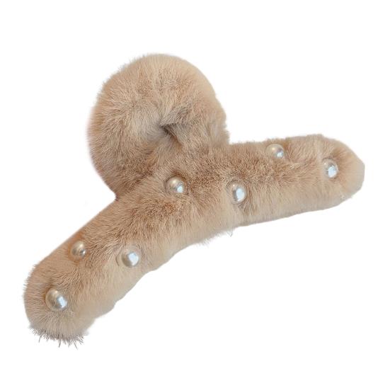 Женская заколка для волос с искусственным жемчугом, декоративная плюшевая заколка для волос с противоскользящими зубцами, зажим для волос на затылке, аксессуары для волос