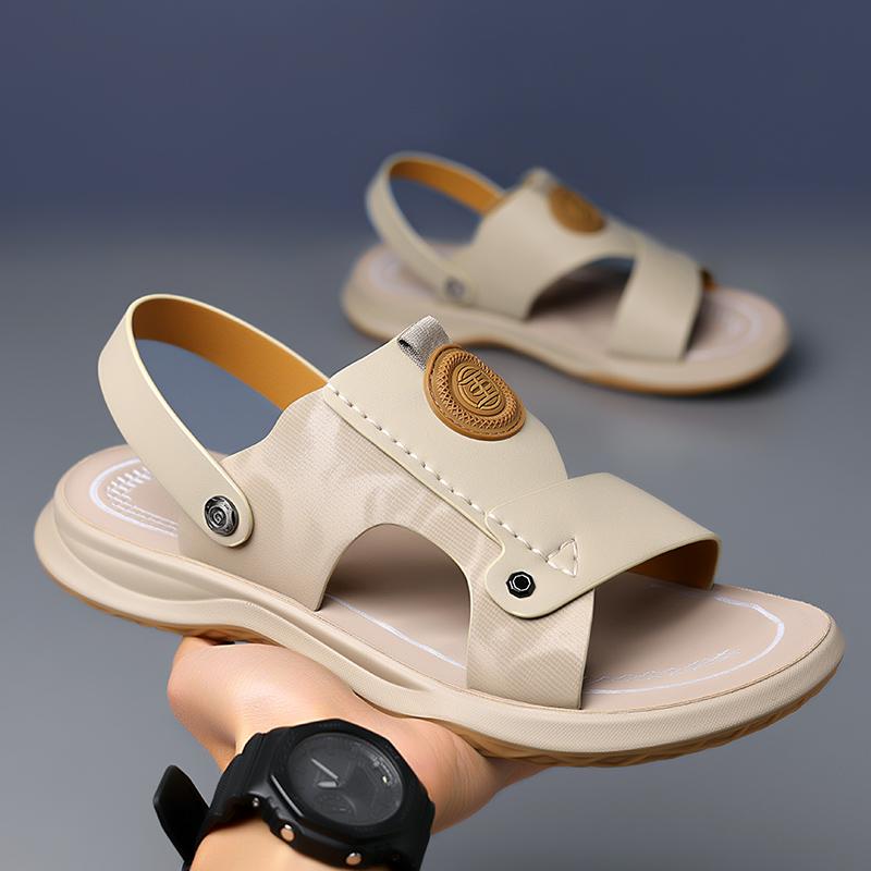 Модные мужские тапочки, летние сандалии, мужские кожаные сандалии для взрослых, на толстой подошве, нескользящие сандалии с открытым носком, мужская обувь