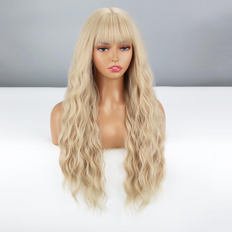 MISS WIG Женский модный светло-русый длинный волнистый парик с челкой из синтетического волокна, натуральный волнистый повседневный парик, косплей, вечерние волнистый парик
