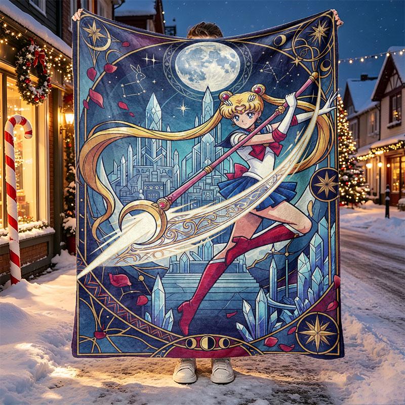 Sailor Moon Pattern Blanket for Home Decoration, Bed, Sofa, Car Travel, Camping, Suitable for All Seasons, Birthday Christmas Gift