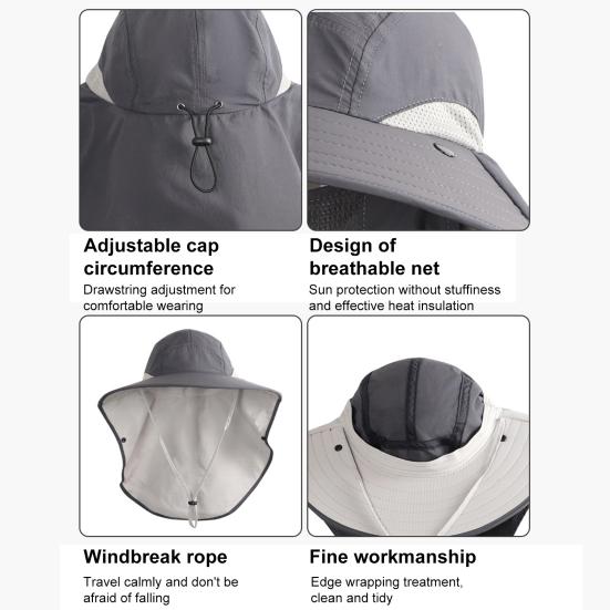 Мужская шляпа от солнца с двойным источником питания, широкополая шляпа от солнца с шалью, защитой лица, для рыбалки, походов, садоводства