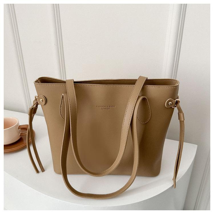 Вместительная однотонная простая новая повседневная сумка-тоут на плечо/подмышку в иностранном стиле, ретро, модная, текстурная