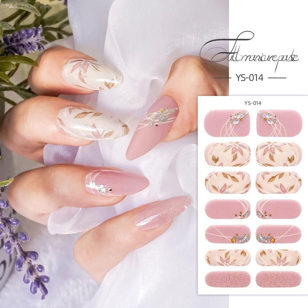 14 полосок гель-лака для ногтей, полоски с полным покрытием, блестящие наклейки для дизайна ногтей, изготовление ногтей своими руками