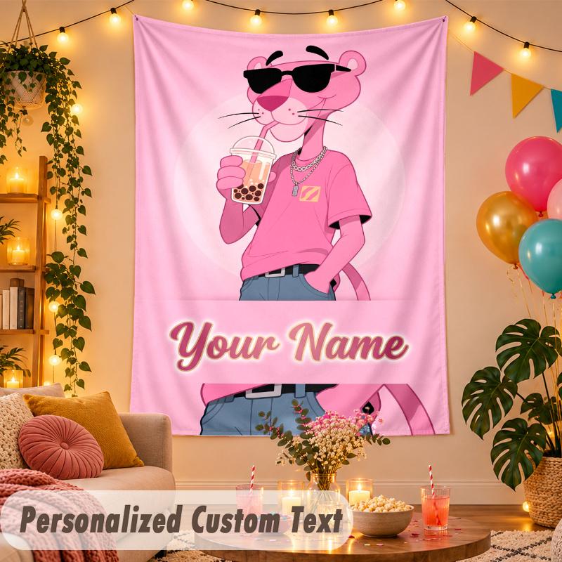 The Pink Panther Personalized Wall Tapestry Custom Name Text Polyester Hanging Decor Home Room