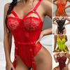 Women Bodysuit Sexy Skinny Backless Hollow Out Solid Color Tight Waist Slim Fit See-through Lace Sleeveless Night