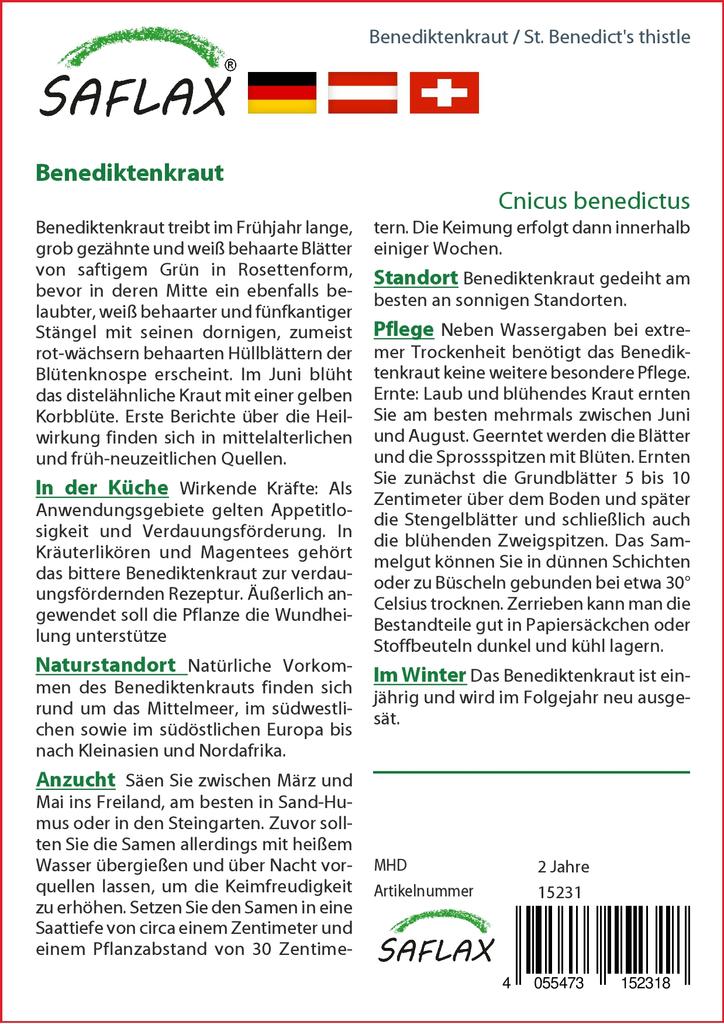 SAFLAX Сад в мешке - ул.. Чертополох Бенедикта - 50 семян - С субстратом в подходящем стоячем пакете - Cnicus benedictus