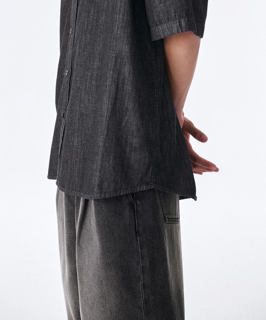 MUSINSA STANDARD Oversized Short Sleeve Denim Shirt [Raw Black]