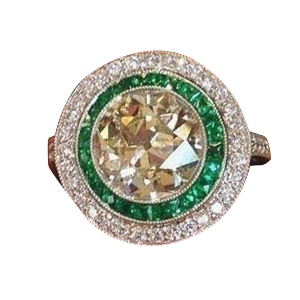 Кольцо женское крупное с разноцветными кристалами, круглое